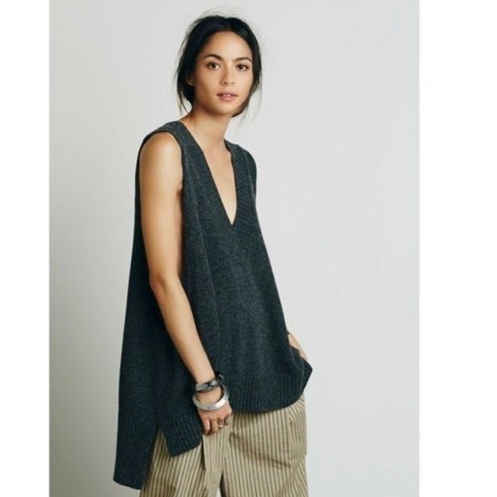 Free People Charcoal Lambswool Oversized Swing Sweater Vest Size Small
